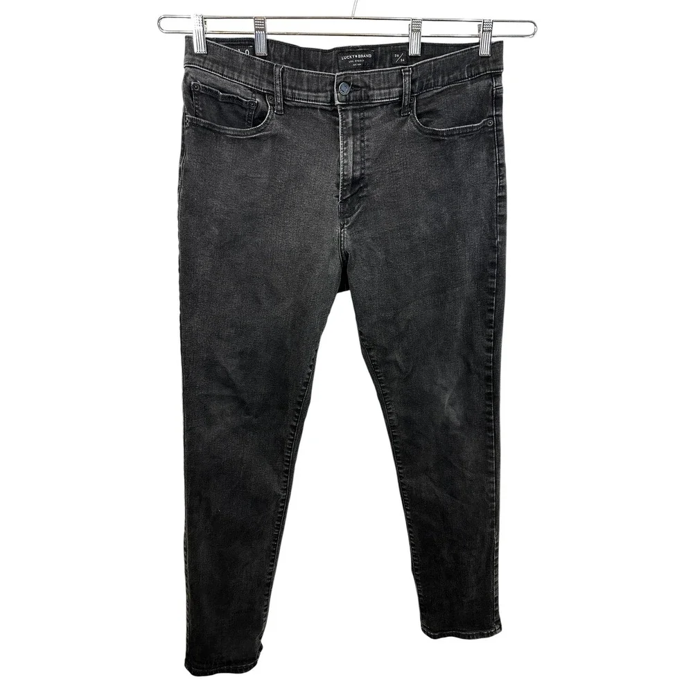 Lucky Brand 410 Athletic Straight Mens Jeans 38x34 Fade Black Stretch Denim 1323